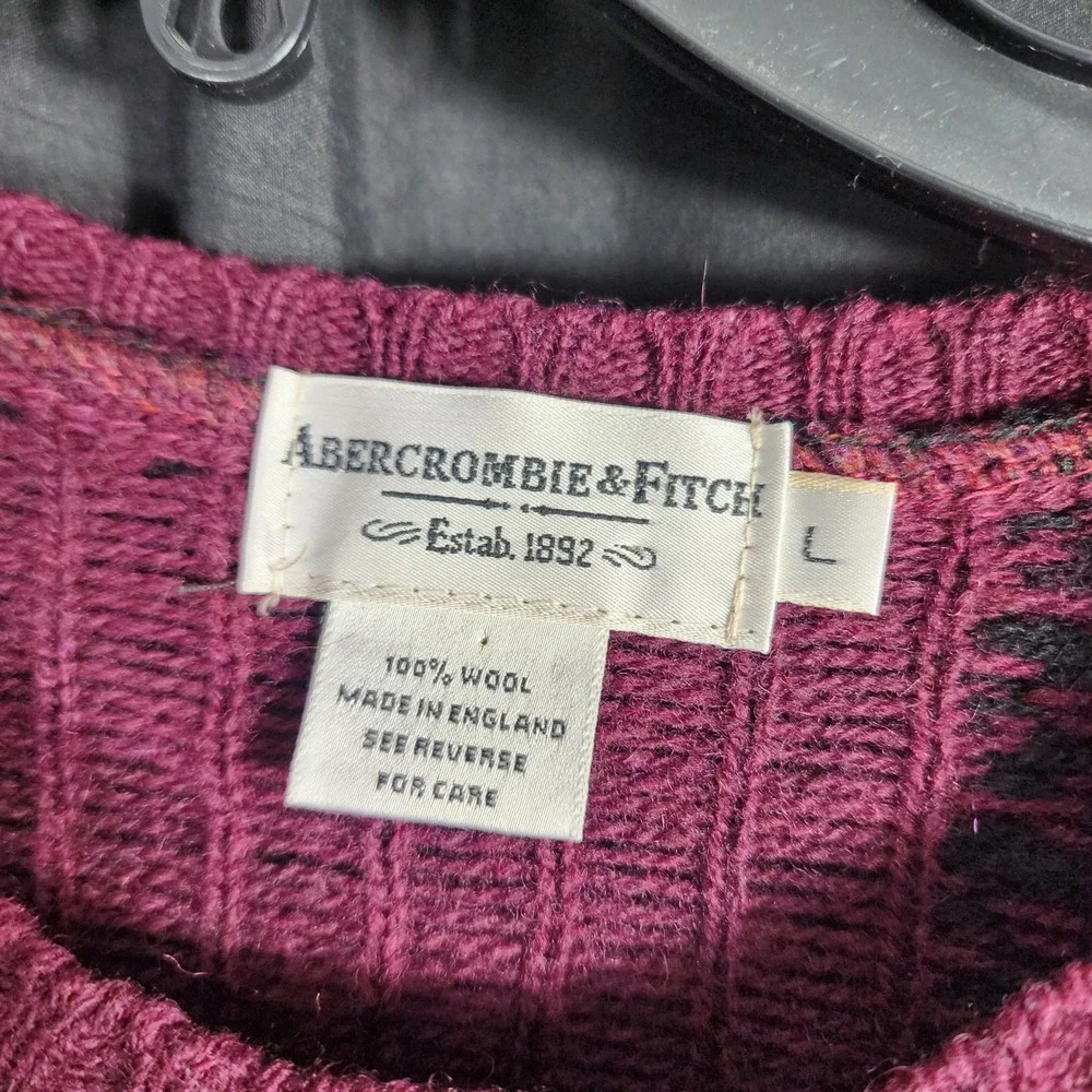 Vintage 1990s Abercrombie & Fitch 100% Wool Sweater Large Checkered Rustic‎